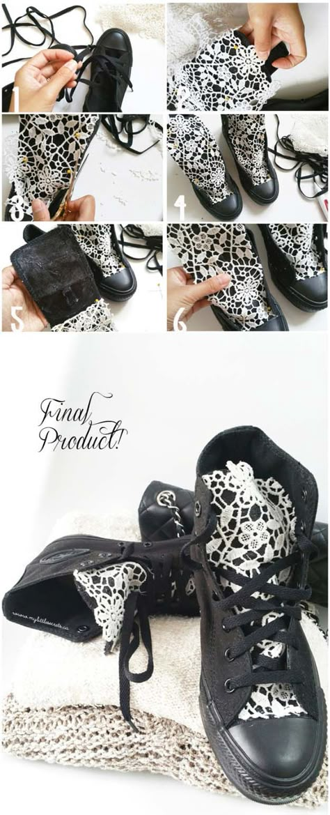 Diy Fashion Projects, Mode Shoes, Diy Sneakers, Lace Diy, Mode Tips, Diy Vetement, Creation Couture, Fashion Project, Diy Shoes