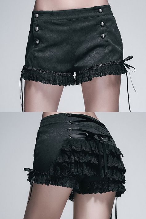 Victorian Shorts, Elegant Gothic Aristocrat, Steampunk Shorts, Gothic Aristocrat, Goth Shorts, Gothic Shorts, Mode Steampunk, Shorts With Lace, Short Noir