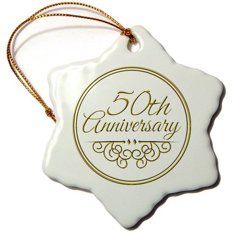 3dRose orn_154492_1 50th Anniversary Gift Gold Text for Celebrating Wedding Anniversaries Snowflake Porcelain Ornament, 3-Inch 55th Anniversary Gifts, 54th Anniversary, 12th Anniversary Gifts, 45th Anniversary Gifts, 42nd Anniversary, 60th Anniversary Gifts, 16th Wedding Anniversary, 30th Anniversary Gifts, 25th Anniversary Gift