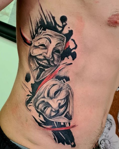 Vendetta Tattoo, Men Tattoos Arm, Tattoos Arm Sleeve, Clown Tattoo, Armband Tattoo Design, Men Tattoos Arm Sleeve, Tattoos Arm, Men Tattoos, Blossom Tattoo