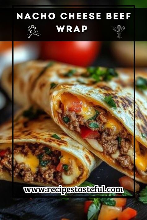 A delicious and satisfying wrap filled with seasoned ground beef, creamy nacho cheese, and a crunchy layer of Doritos. Perfect for a quick lunch or a fun dinner. Dorito Nachos Ground Beef, Dorito Nachos, Nachos Ground Beef, Seasoned Ground Beef, Beef Wraps, Fun Dinner, Nacho Cheese Sauce, Nacho Cheese, Quick Lunch