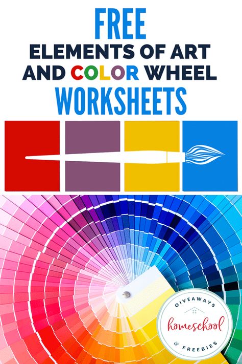 FREE Elements of Art and Color Wheel Worksheets - Homeschool Giveaways Art Color Theory, Color Wheel Lesson, Color Theory Worksheet, Color Wheel Worksheet, Formal Elements Of Art, Elements Of Art Color, Color Wheel Art Projects, Color Wheel Projects, Color Wheel Art