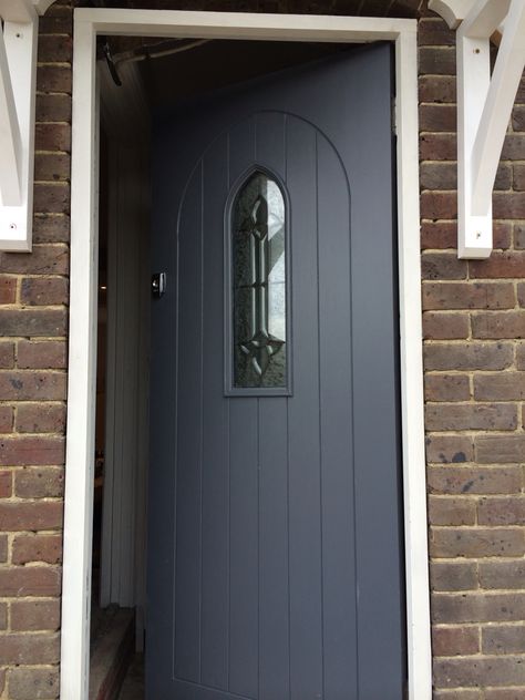 Dulux Gallant Grey - the new front door                                                                                                                                                                                 More Interior Front Door Colors, Dulux Colours, Dulux Grey, Porch Tiles, Grey Garage, Grey Front Door, Dulux Weathershield, Dulux Paint Colours, New Front Door