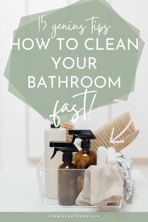 Looking for quick and easy bathroom cleaning tips? This blog post will help you clean your bathroom fast. For more cleaning tips, head to SimpleNeatHome.com How To Clean Bathroom Walls, Cleaning Shower Hacks, How To Clean A Bathroom, How To Clean Bathroom, Bathroom Cleaning List, Cleaning Bathroom Hacks, Clean Bathroom Aesthetic, Bathroom Deep Cleaning Checklist, Cleaning A Bathroom