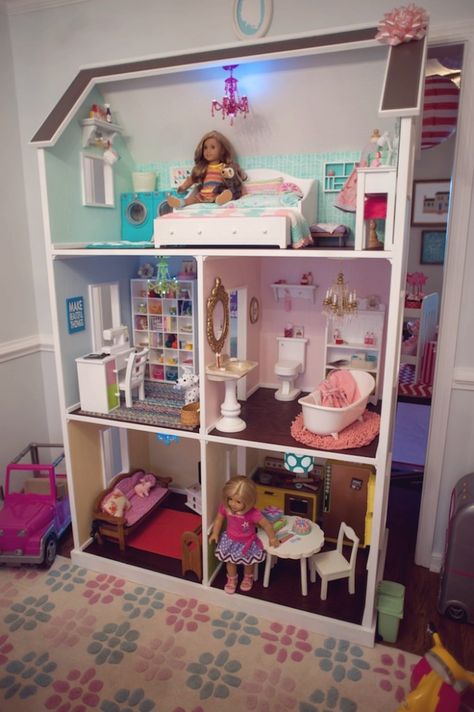 Doll House from an American Girl Doll Themed Birthday Party via Kara's Party Ideas! KarasPartyIdeas.com (40) Doll Themed Birthday Party, American Doll House, Ag Doll House, American Girl House, American Girl Doll Room, American Girl Dollhouse, American Girl Parties, Doll Storage, American Girl Doll House