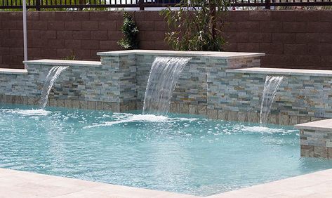 This is a nice three tier look. We also would consider a capstone like this. Florida Pools, Florida Patio, Spool Pool, Pool With Waterfall, Swimming Pool Waterfall, Classic Vanity, Spanish Courtyard, Pool Pond, House Pool