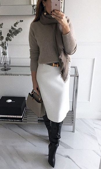 Question: Can a winter white longer skirt work for fall? (after Labor Day?) | PurseForum Meeting Outfit, White Pencil Skirt, Grey Kitten, Rock Outfit, White Pencil, Elegante Casual, Skirt Outfit, White Skirt, Casual Work