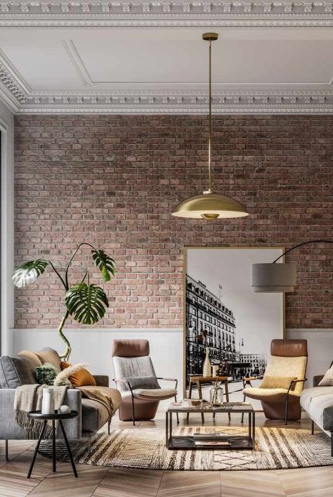 You have so many options, from hanging large-scale art to adding a rug, say interior designers. #details #easyhomedecorideas #homedecorinspiration #homeimprovementideas #marthastewart Brick Accent Wall, Interior Brick, Brick Interior Wall, Brick Interior, Living Room Essentials, Exposed Brick Walls, Exterior Brick, Exposed Brick, A Living Room