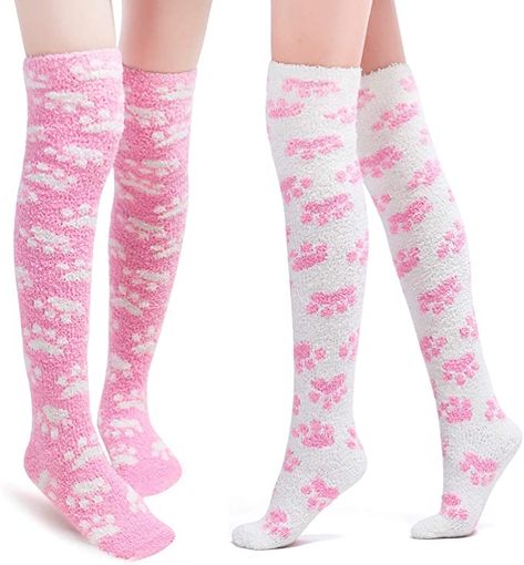 Amazon.com: Littleforbig Cute Coral Fleece Thigh High Long Paws Patten Socks 2 Pairs - Pink: Clothing Paws Socks, Kawaii Socks, Paw Pattern, Fluffy Socks, Thigh High Socks, Patterned Socks, Pink Outfits, Knee High Socks, Kawaii Clothes