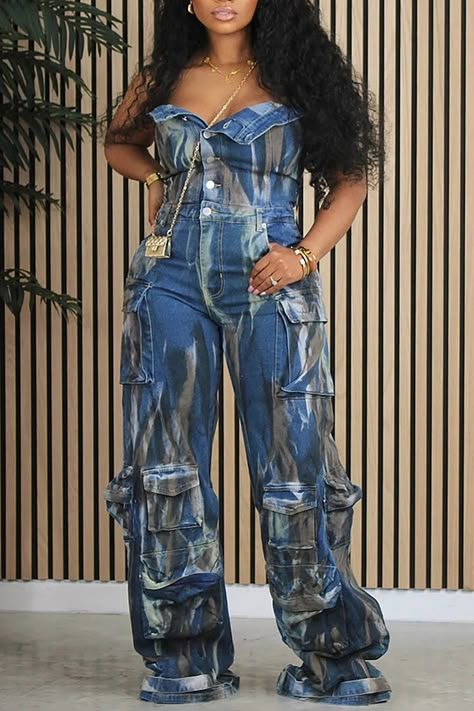 Xpluswear Plus Festival Outfit, Blue Birthday Outfit Black Women, Demin Jumpsuits For Women Outfit, Denim Outfits Black Women, Concert Outfit Summer Plus Size, Blue Outfits Black Women, Jean Jumpsuit Outfit Black Women, Birthday Outfits Black Women Summer, Houston Fits