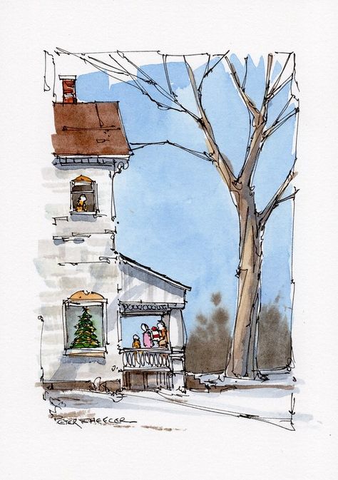 img037 | Small 5" x 7" painting | Peter Sheeler | Flickr Peter Sheeler, Watercolor House Painting, Sky Art Painting, Watercolor Architecture, Winter Watercolor, Watercolor Paintings For Beginners, Watercolor Pictures, Watercolour Inspiration, Female Art Painting