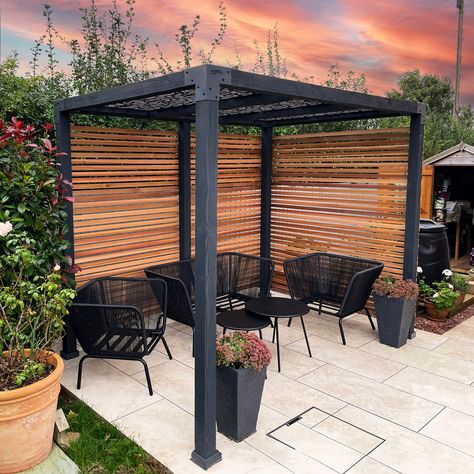 Pergola Construction Made Easy with Framola Brackets Small Outdoor Gazebo Ideas, Black Wooden Pergola, Small Patio Pergola Ideas, Small Garden Pergola Ideas, Black Pergola Ideas, Outdoor Pergola Ideas Backyards, Wood Pergola Ideas, Garden Canopy Ideas, Small Pergola Ideas