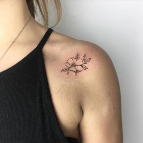 Cute flower on the shoulder. Women Tattoo Placement, Dogwood Tattoo, Dogwood Flower Tattoos, Hawaiian Flower Tattoos, Plumeria Tattoo, Hibiscus Flower Tattoos, Front Shoulder Tattoos, Small Shoulder Tattoos, Hibiscus Tattoo