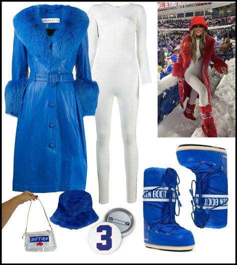 NFL Gameday Look Buffalo Bills Outfit | ShopLook Buffalo Bills Outfit, Nfl Fashion, Gameday Fashion, Saks Potts, Nfl Playoffs, Buffalo Bill, Nfl Outfits, Fitted Jumpsuit, Gameday Outfit