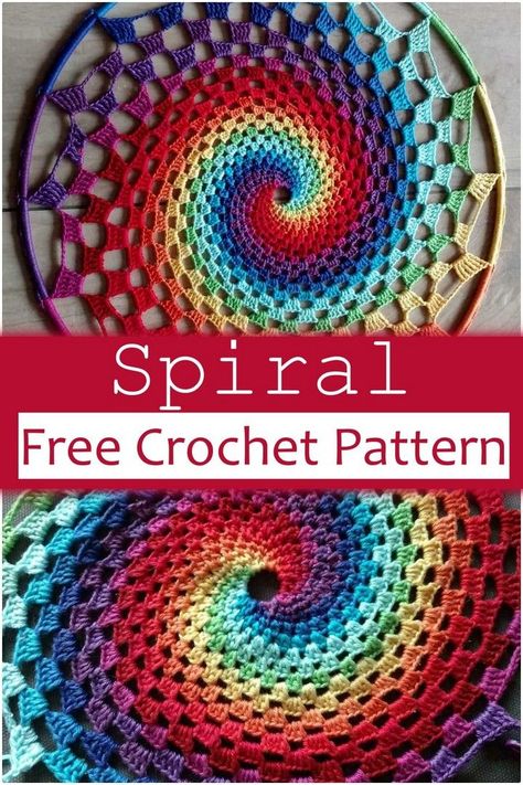 16 Free Crochet Spiral Patterns - All Sands Spiral Mandala Crochet Pattern, Crochet Spiral Mandala Free Pattern, Spiral Blanket Crochet Pattern, Spiral Crochet Pattern Free, Crochet Spiral Pattern, Funky Crochet Patterns, Round Crochet Pattern, Mandela Crochet, Spiral Design Art