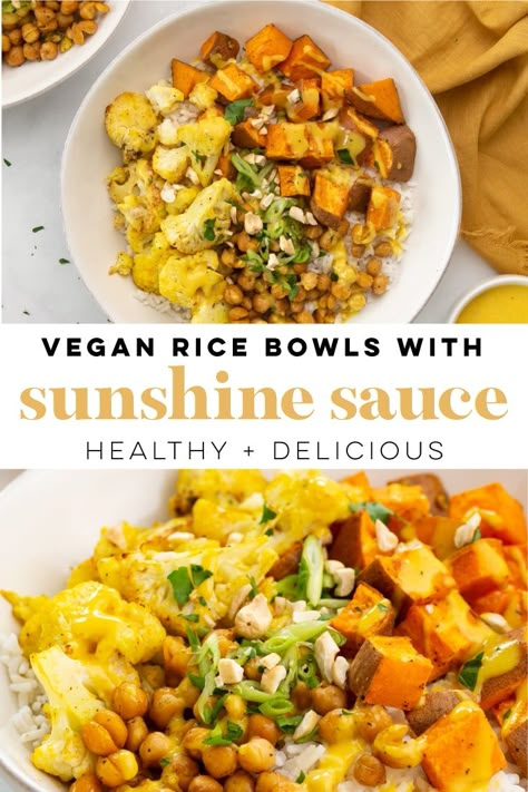 Vegan Lemon Rice, Vegan Potato Bowl Recipes, Healthy Vegan Rice Bowls, Vegan Roasted Veggie Bowl, Rice And Roasted Veggies, Vegetarian Bowl Ideas, Rice Bowl Sauce Ideas, Dinner Bowls Vegetarian, Turmeric Rice Bowl