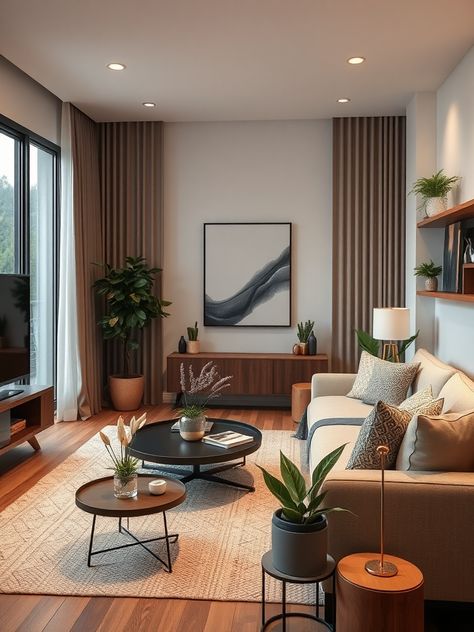 Transform your living room into a cozy oasis! Blend modern aesthetics with warm hues and inviting plants for a relaxing, stylish sanctuary.