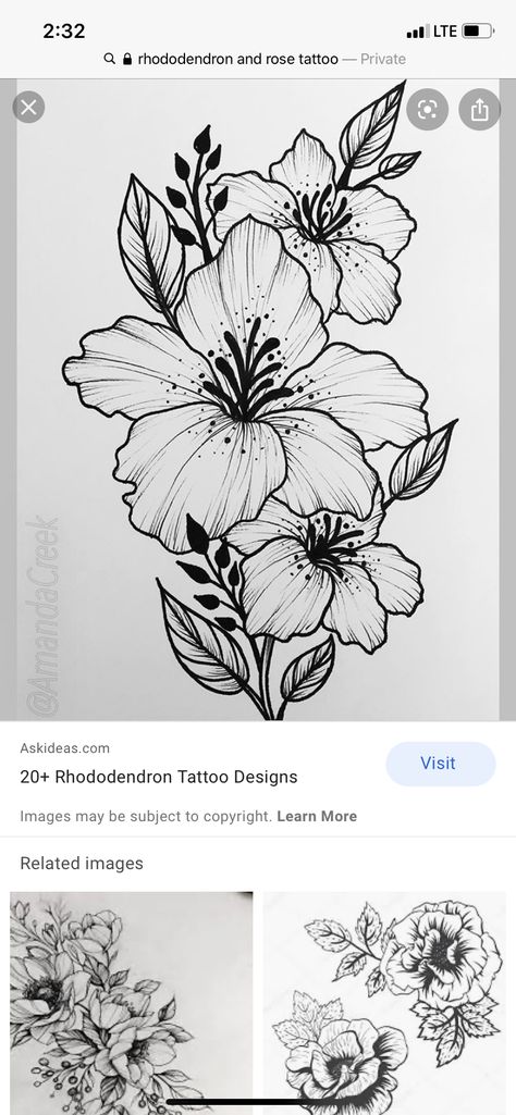 Rhodedendrum Tattoo, Rhododendron Tattoo, Unique Tattoos With Meaning, Teacup Tattoo, State Tattoos, Beautiful Flower Drawings, Home Tattoo, Custom Tattoo Design, Paper Embroidery