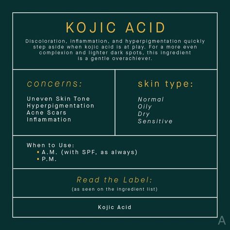 kojic acid, kojic acid in skincare, skin brightening, hyperpigmentation, discoloration, dark spots, gentle, sensitive skin, acne, acne scars, uneven skin tone Remove Skin Tags Naturally, Beauty Treatments Skin Care, Skin Facts, Uneven Skin Texture, Tranexamic Acid, Alpha Hydroxy Acid, Kojic Acid, Lactic Acid, Face Skin Care