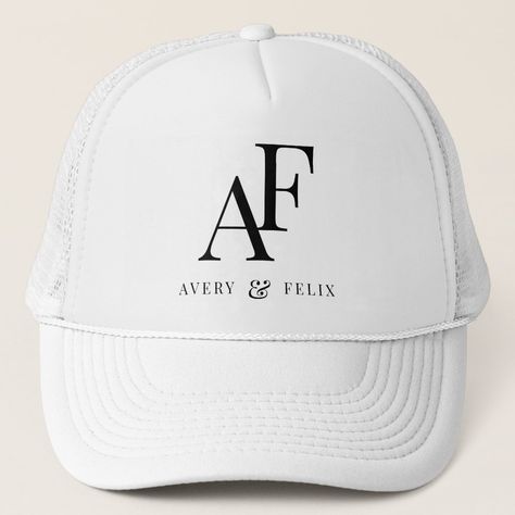 Trucker Hat Wedding Favor, Wedding Trucker Hats For Guests, Wedding Trucker Hats, Monogram Hat, Traditional Typography, Wedding Hats For Guests, Taylor Wedding, Modern Hat, Headwear Fashion