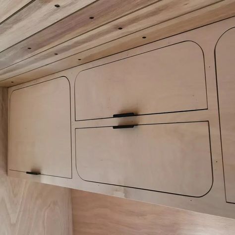 Van Cupboard Ideas, Van Life Cabinets, Van Cabinets Diy, Rv Cabinets Diy How To Build, Diy Van Conversion Ideas, Campervan Cabinet, Campervan Cupboards, Campervan Cabinets, Camper Walls