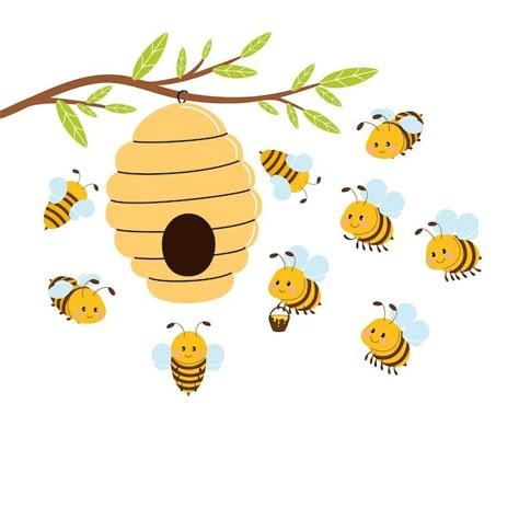 Cartoon Bee Hive, Bee Hive Clipart, Bee Hive Illustration, Beehive Cartoon, Beehive Drawing, Beehive Pictures, Bee Pictures Art, Honey Bee Illustration, Bees Illustration