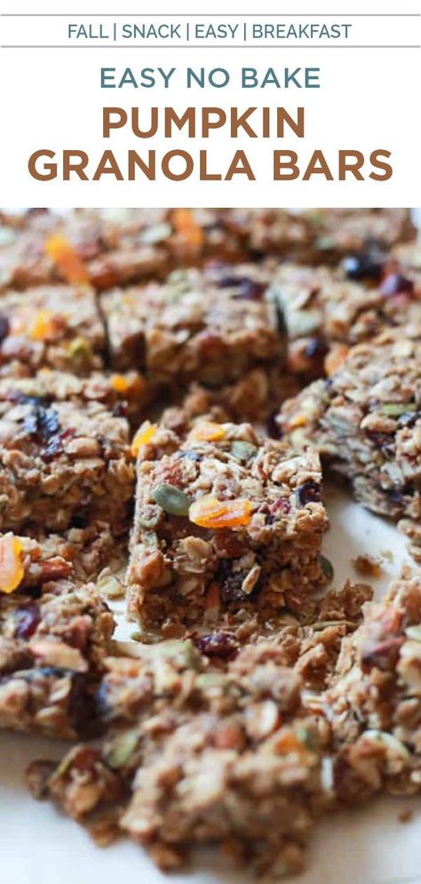 Granola Bars Healthy, Pumpkin Granola Bars, Soft Granola, Easy Yummy Breakfast, Granola Bar Recipe, Dessert Pumpkin, Pumpkin Spice Granola, Bars Healthy, No Bake Pumpkin