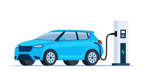 Electric Car Illustration, Electric Car Charging Station, Cars Of The Future, Car Charging Station, Car Charging Stations, Electric Charge, Electric Car Charging, Blue Electric, Electric Vehicle Charging Station