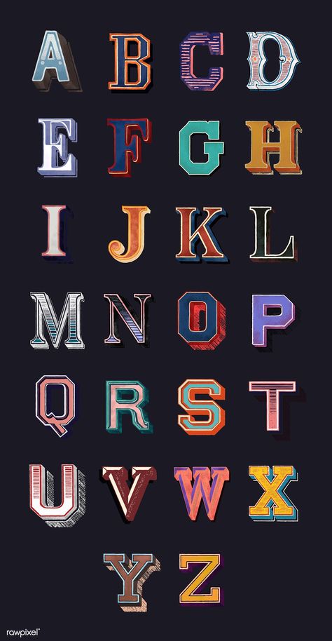 Vintage Fonts Alphabet, Letter A Alphabet, Old School Fonts, Alphabet Capital Letters, A Alphabet, Abc Font, Alphabet Typography, Ipad Pencil, Vintage Alphabet