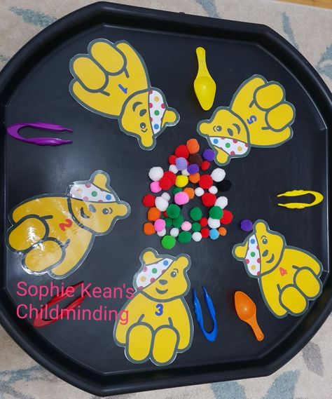 Pudsey Bear Activity, Mickey Mouse Sensory Activities, Pudsey Tuff Tray Ideas, Pudsey Bear Tuff Tray, Children In Need Eyfs Activities, Remembrance Activities Eyfs, Pudsey Bear Activities, Children In Need Tuff Tray, Pudsey Bear Crafts