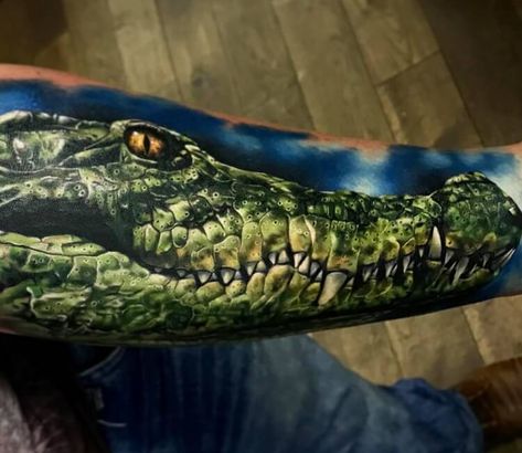 Crocodile tattoo by Andrey Stepanov Chivas Tattoo, Unique Animal Tattoos, Viking Tattoos For Men, Alligator Tattoo, Crocodile Tattoo, Animal Tattoos For Men, Animal Tattoos For Women, Serpent Tattoo, Harleen Quinzel