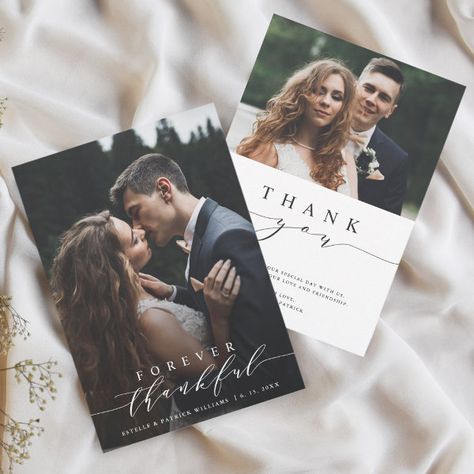 2 Photo Forever Thankful Wedding Thank You Card Wedding Thank You Cards With Photo, Thank You Card Design Wedding, Wedding Thank You Card Design, Thank You Wedding Cards, Thank You Card Wedding, Thank You Cards Wedding, Newspaper Wedding, Wedding Photo Collage, 3 Photo Collage