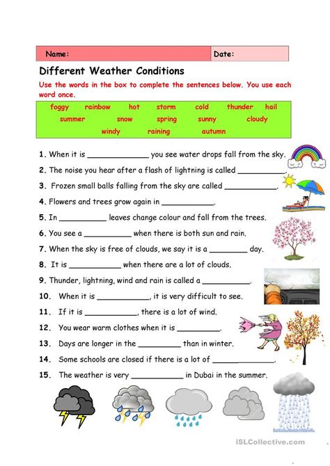 Weather In English, Weather Questions, Weather For Kids, Teaching Weather, Kinds Of Weather, Seasons Worksheets, Weather Worksheets, Weather Vocabulary, 2nd Grade Worksheets