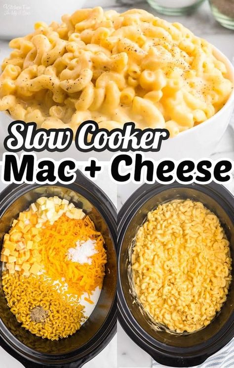 Made with a mix of cheddar and American cheeses, this Crock Pot Mac and Cheese is creamy and super easy to make. Great easy dinner side dish since you don't have to precook the noodles! #recipes #dinner #crockpot Easy Crockpot Mac And Cheese Recipe, Slow Cooker Macaroni And Cheese, Slow Cooker Mac Cheese, Slow Cooker Macaroni, Crockpot Mac N Cheese Recipe, Slow Cooker Mac And Cheese, Crock Pot Mac And Cheese, Noodles Healthy, Crock Pot Mac