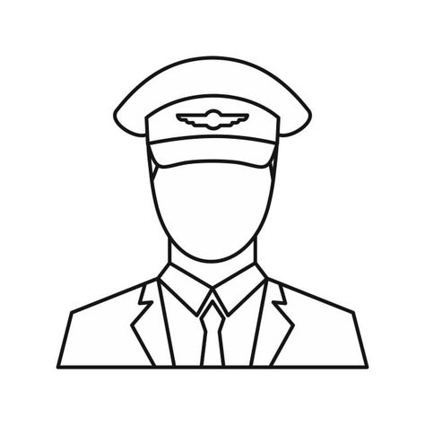 Pilot Drawing Airplane, Soldier Hat Drawing, Pilot Hat Drawing, Pilot Sketch, Profession Illustration, Pilot Drawing, Line Drawing Images, Travel Vector, Pilot Hat