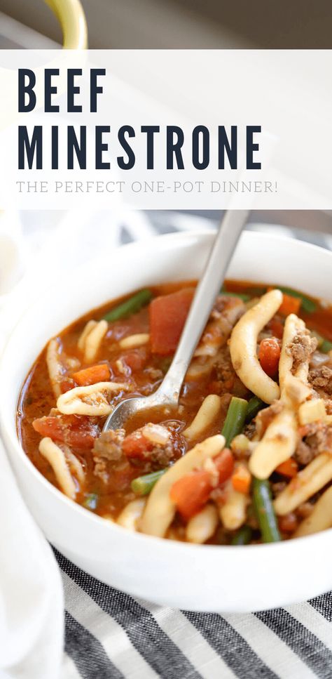 Beef Minestrone Soup Recipe, Beef Minestrone Soup, Random Dinner, Minestrone Soup Easy, Minestrone Soup Recipe, Ground Beef Recipes Healthy, Easy Soup, Ground Beef Recipes For Dinner, Minestrone Soup