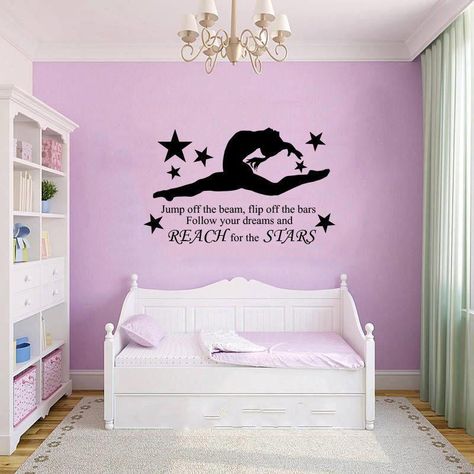 Gymnastics Room Decor, Gymnastics Bedroom, Gymnastics Stuff, Girls Room Diy, Wall Quotes Bedroom, Om Sign, Gymnastics Room, Diy Girls Bedroom, Bedroom Quotes