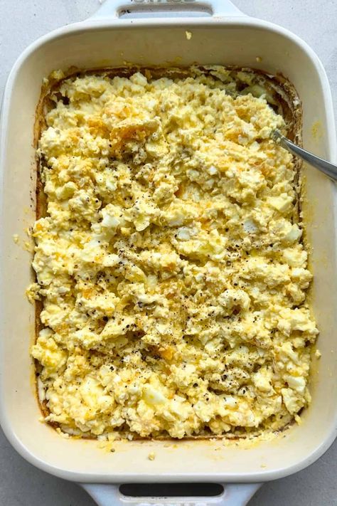 Egg And Feta Recipes, Feta Eggs Scramble, Baked Feta Eggs, Scrambled Eggs In The Oven, Feta Scrambled Eggs, Feta Egg Casserole, Viral Feta Egg, Feta Egg Bake, Mediterranean Feta Egg Bake