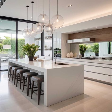 White Modern Kitchen Cabinets, Modern White Kitchen Design, White Contemporary Kitchen, Contemporary White Kitchen, Modern White Kitchen, Kitchen Styling Modern, White Kitchens, New Kitchen Designs, Modern Kitchen Island