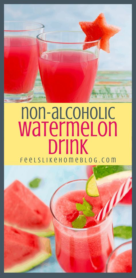 Watermelon Drinks For Kids, Simply Watermelon Cocktail, Watermelon Punch Nonalcoholic, Watermelon Drink Nonalcoholic, Summer Punch Nonalcoholic, Alcohol Watermelon, Non Alcoholic Recipes, Alcoholic Watermelon, Watermelon Mocktail Recipe