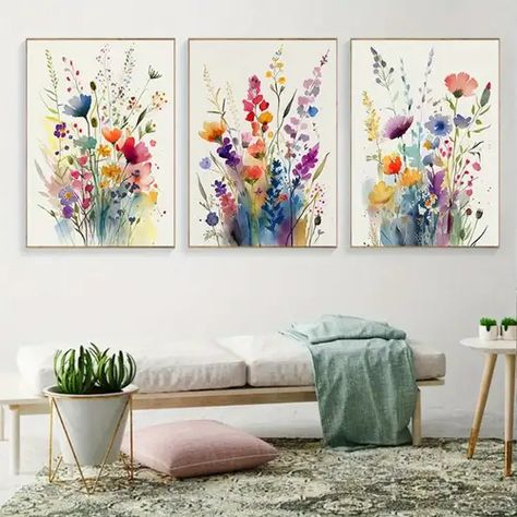 Abstract Watercolor Flower, Retro Kunst, Hal Decor, Hanging Paintings, Cat Air, Mural Floral, Floral Poster, Butterfly Wall Art, Watercolor Flowers Paintings