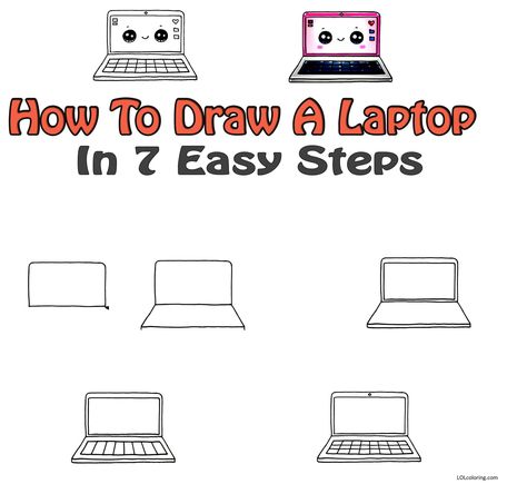 How To Draw A Laptop In The Best Way 1 How To Draw A Laptop, Laptop Drawing, Lol Coloring Pages, Lol Coloring, Easy Draw, Vanishing Point, Like Art, Laptop Screen, Guided Drawing