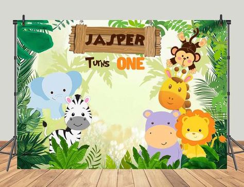 Jungle Theme Photography Backdrop Custom Newborn Baby Shower Children 1st Birthday Party Photo Backg Jungle Elephant, First Birthday Photography, Jungle Theme Parties, 3 Birthday, Jungle Theme Birthday, Background Studio, Birthday Cartoon, Decor Studio, Birthday Photography