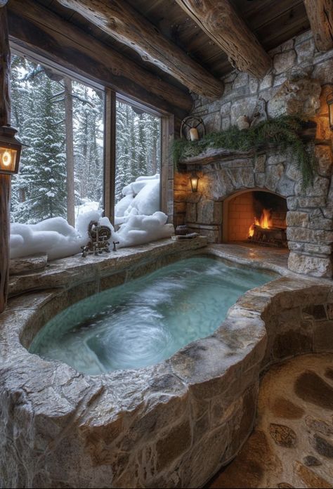 Boom Docks, Upcycled Bathroom, Indoor Hot Tub, Beautiful Bathtubs, Dream Cabin, Rustic Home Design, Log Cabin Homes, Fantasy House, Dream Bathrooms