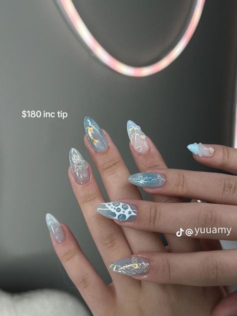 Ocean Aesthetic Nails, Nails Inspo Acrylic, Siren Nails, Fish Nails, Quince Stuff, Fairy Nails, Soft Coquette, March Nails, Water Nails