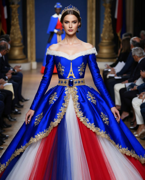 Brazil Dress, Patriotic America, France Dress, United Nation, Gown Ideas, New Cat, Cat Walk, Couture Fashion, Couture