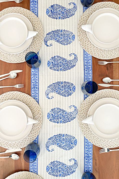 Blue Block Printed Table Runner made on 100% Pure Cotton fabric. This table runner has been painstakingly created by artisans honing the age old craft of hand block printing. We can customize our products in any color & size. Just message us with what you need and we will be happy to help. ---------- FEATURES ---------- ★ 100% Natural Cotton ★ Hand Block Printing ★ Breathable & Soft ★ Machine Washable with similar colors. Iron as required. ★ This listing is for 1 table runner ★ Please accept minor print falls because of truly handmade processes. --------- SHIPPING --------- ★ Production Time- 5-7 days ★ Shipping Time- 4-6 days. ★ Express Shipping- Select this at the checkout for faster delivery Check out our other designs: https://www.etsy.com/ca/shop/LotusandIvoryCo Cheers! Hand Block Printed Fabrics, Table Runner For Wedding, Family Gallery Wall, Education Poster Design, Dining Table Placemats, Printed Table Runner, Fabric Stamping, Indian Block Print, Table Placemats