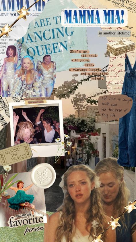 Movies Like Mamma Mia, Mamma Mia Aesthetic Background, Mamma Mia Collage Wallpaper, Mama Mia Posters, Mama Mia Moodboard, Mamma Mia Movie Aesthetic, Mamma Mia Poster Aesthetic, Mamma Mia Astethic, Mamma Mia Moodboard