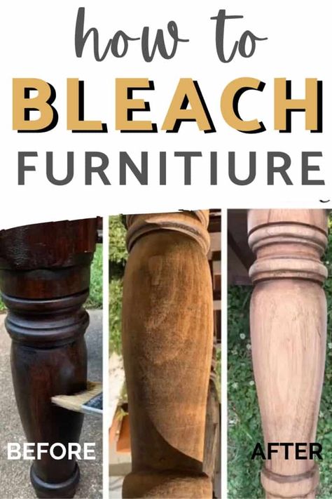 The easiest way to bleach wood furniture! Check out this recipe for homemade wood bleach plus see this bleached wood before and after! You'll love these painted nightstands with bleached wood legs. Plus get more great furniture makeover ideas! Bleach Furniture, Wood Bleach, Bleach Wood, Farmhouse Thrift Store Makeovers, Furniture Fix, Bleached Wood, Dekor Diy, Furniture Flip, Furniture Rehab