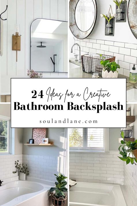 Add a touch of creativity to your bathroom with concepts for a unique and stylish backsplash. Explore materials and designs that elevate the visual appeal of this often-overlooked space. Click through to discover ideas that will transform your bathroom into a work of art. Bathroom Vanity Backsplash Ideas, Vanity Backsplash Ideas, Bathroom Vanity Backsplash, Modern Black Vanity, Hexagon Tile Backsplash, White Shaker Cabinet, Mirror And Sconces, Gray Tile Backsplash, White Baseboards